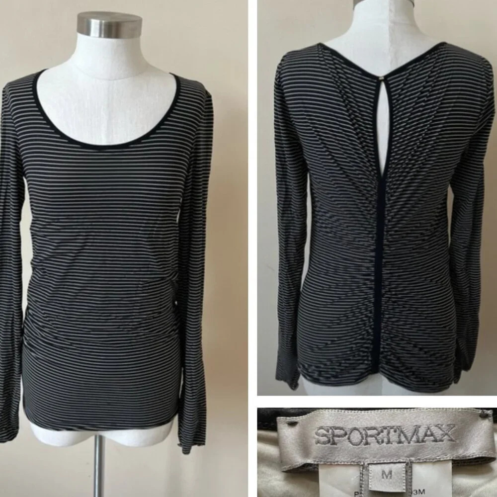 Maxmara Sportmax Black White Stripe Long Sleeve Top 51065